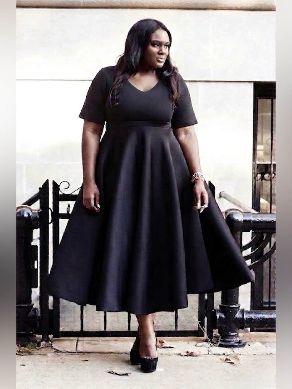 Courtney Noelle Black Scuba Khloe Dress Plus Size 3X Full Circle Swing Skirt